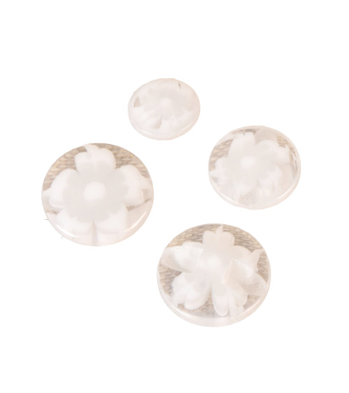 Set of 6 round white flower tunnel buttons