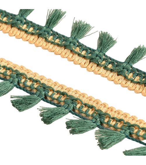 Spool 20m fringe pompoms two-tone dark green 25mm