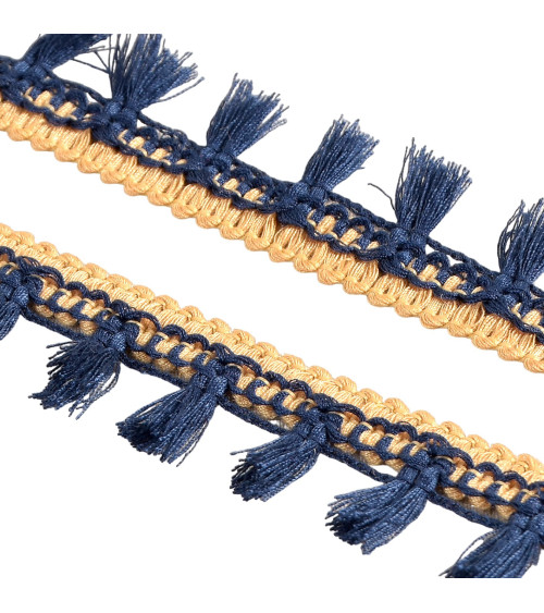 Bobina da 20 metri con frangia pompon bicolore blu navy da 25 mm