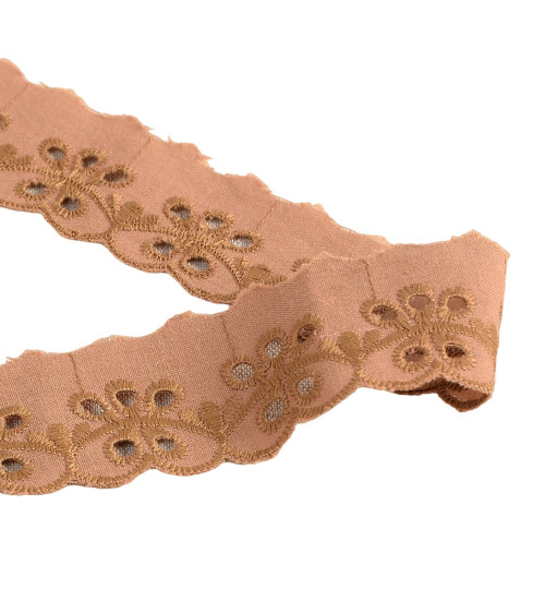 Bobbin 14.6m chocolate brown scalloped flower embroidery 30mm