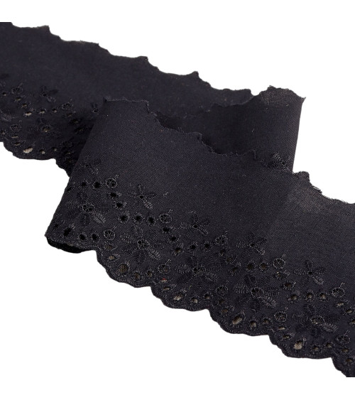 Bobina da 14,6 m di ricamo floreale smerlato nero da 80 mm