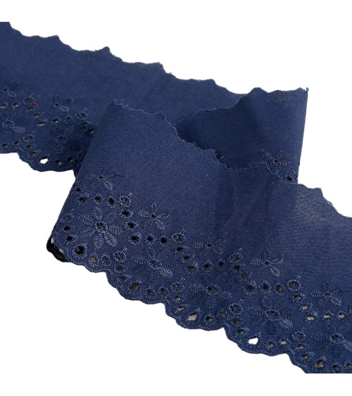 Bobina da 14,6 m di ricamo floreale smerlato blu navy da 80 mm