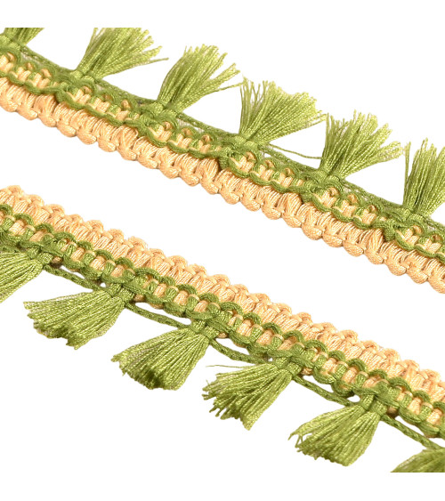 Two-tone anise green pompom fringe 25mm per meter