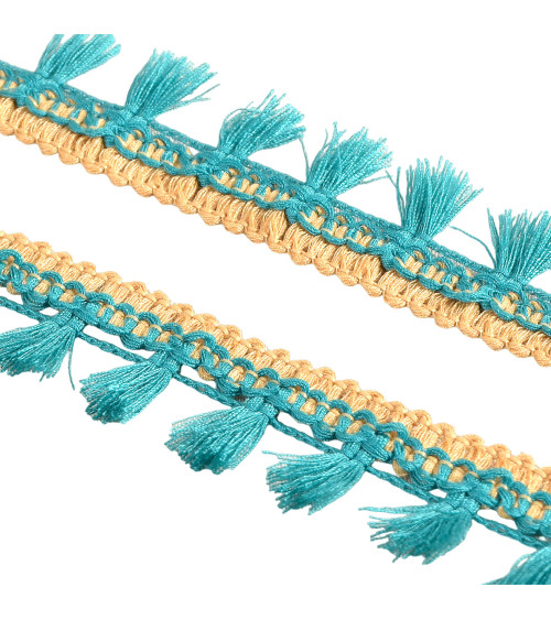 Two-tone duck blue pompom fringe 25mm per meter