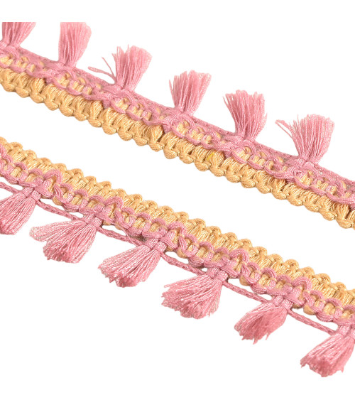 Two-tone old pink pompom fringe 25mm per meter