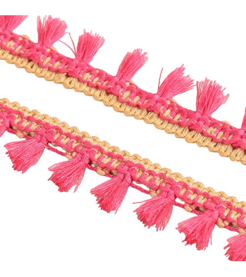 Two-tone raspberry pink pompom fringe 25mm per meter