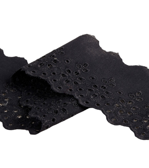 Black scalloped flower embroidery 70mm per meter