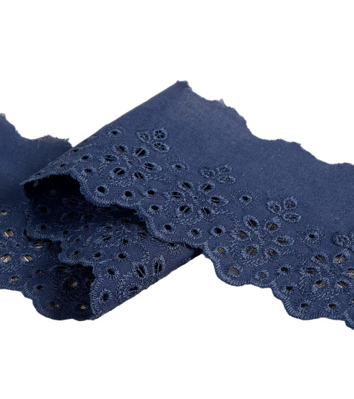 Navy blue scalloped flower embroidery 70mm per meter