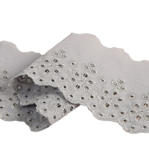 Medium grey scalloped flower embroidery 70mm per meter