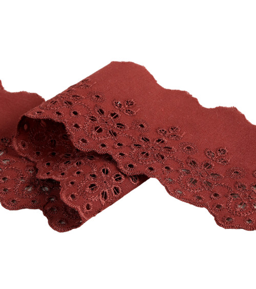 Burgundy red scalloped flower embroidery 70mm per meter