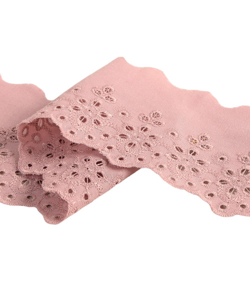 Old pink scalloped flower embroidery 70mm per meter