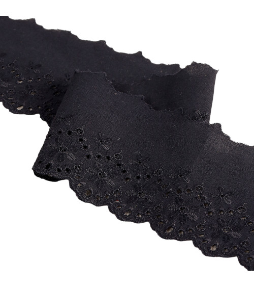 Black scalloped flower embroidery 80mm per meter