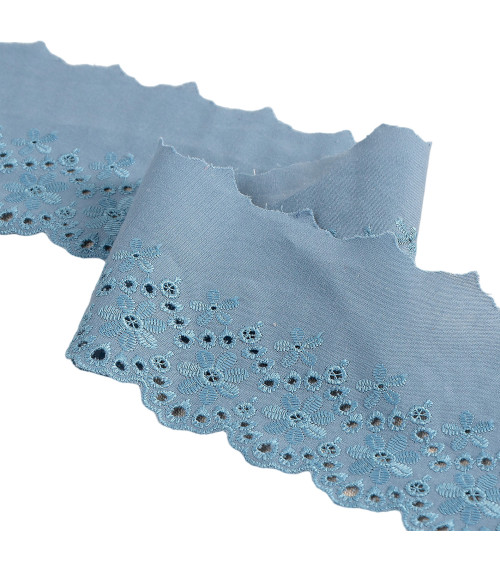 Lavender blue scalloped flower embroidery 80mm per meter