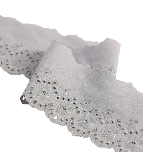 Medium grey scalloped flower embroidery 80mm per meter