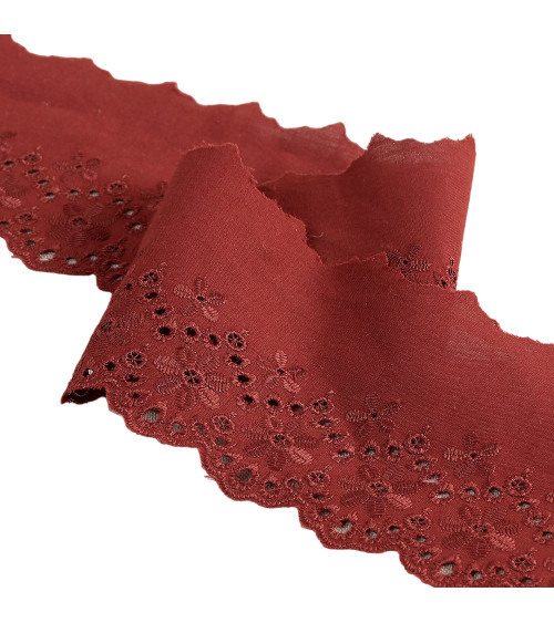 Burgundy red scalloped flower embroidery 80mm per meter