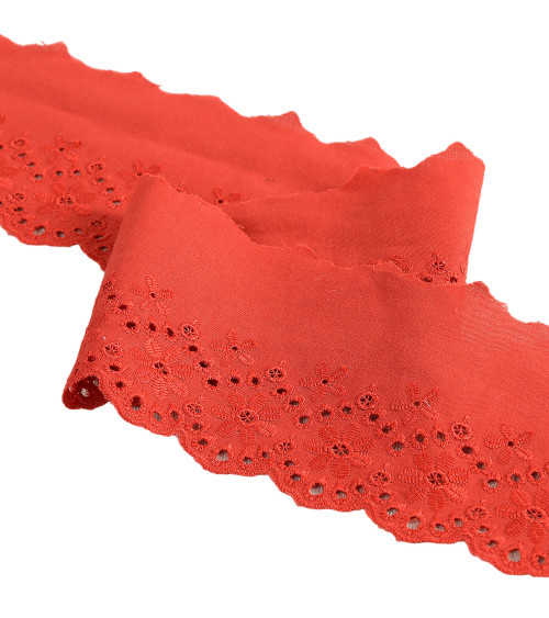 Hermes red scalloped flower embroidery 80mm per meter