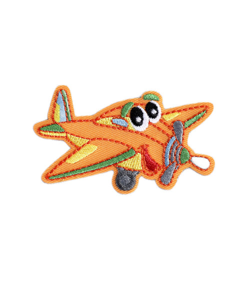 Set of 3 funny transport badges orange plane 6.2cm x 4cm