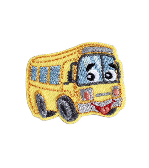 Set of 3 funny transport badges yellow bus 5.2cm x 4cm