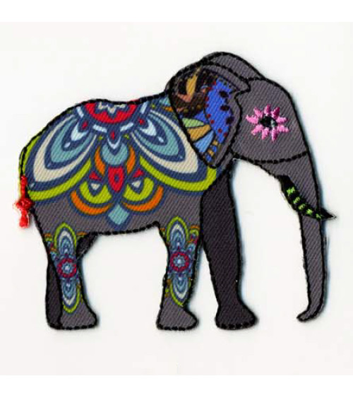 Set of 3 iron-on patches with floral arabesque elephant