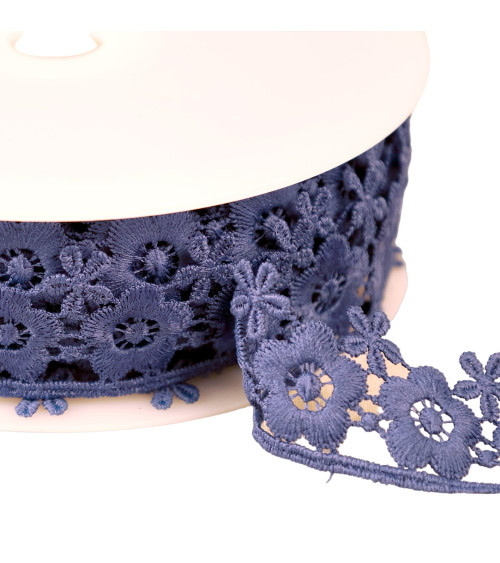 Guipure flowers 35mm navy blue by the meter