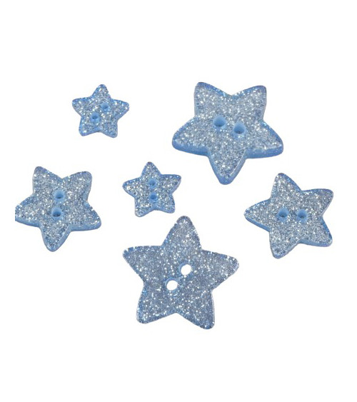 Set mit 6 himmelblauen glitzernden Sternknöpfen