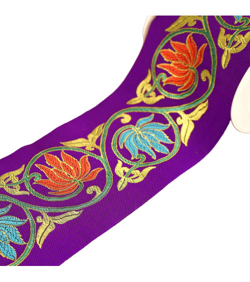 Jacquard braid arabesque leaves 100mm purple per meter