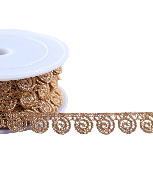 Spool 13.5m metallic guipure flowers 15mm rose gold