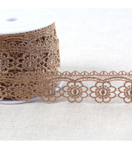 Spool 13.5m metallic embroidery on tulle 35mm rose gold