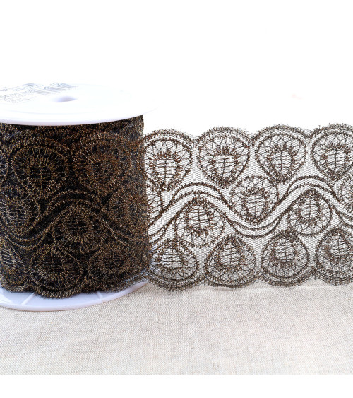 Spool 13.5m metallic embroidery on tulle 80mm black/gold