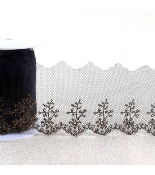 Spool 13.5m metallic embroidery on tulle 80mm black/gold