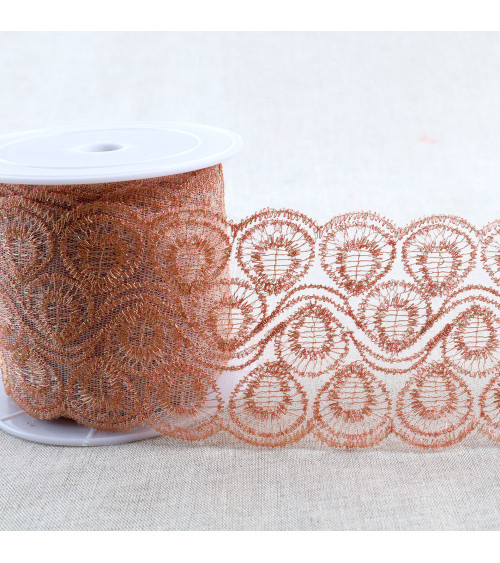 Metallic embroidery on tulle 80mm rose gold by the meter