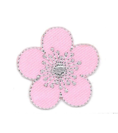 Pink flower iron-on badge