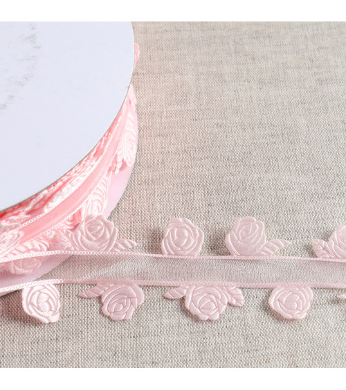 Spool 20m ribbon cut roses ribbon cut roses light pink 35mm