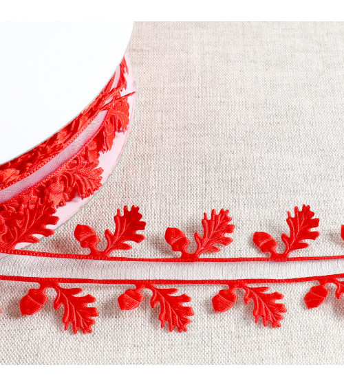 35mm red holly cut ribbon per meter