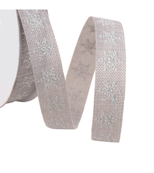 20m reel of small gray snowflake ribbon 16mm