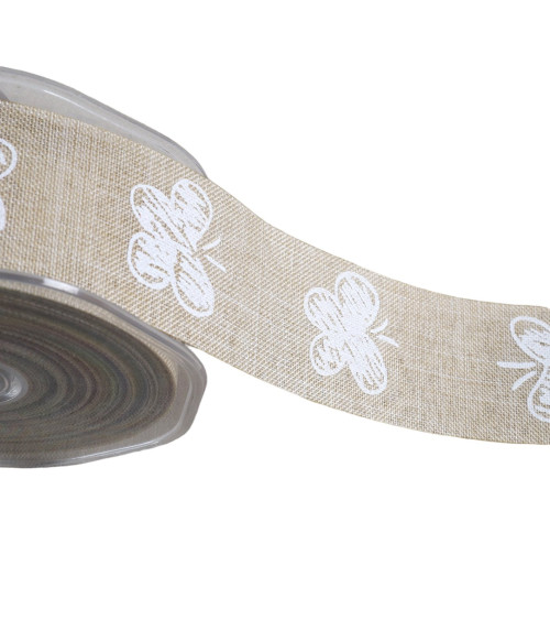 Spool of 20m ribbon with white, beige and white patterns 38mm