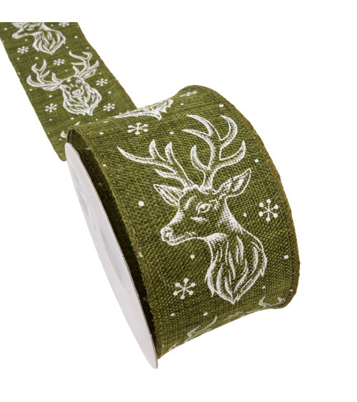 63mm green deer ribbon by the meter