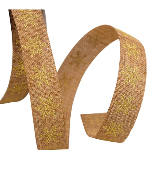 16mm chocolate brown small snowflake ribbon per meter