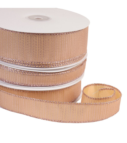 25m spool of pink/gold brass-plated metallic ribbon