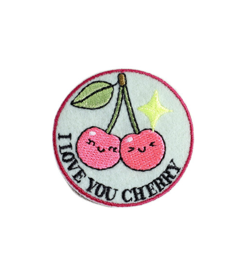 Funny iron-on badge with cherries in love I love you cherry 4.5cm x4.5cm