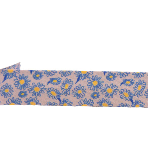 Bias binding daisy flowers 20mm navy blue by the meter made in France