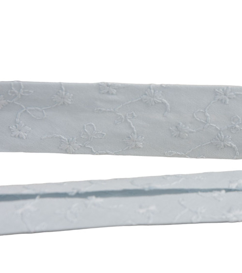 25mm light blue embroidered flower bias binding per meter made in Europe