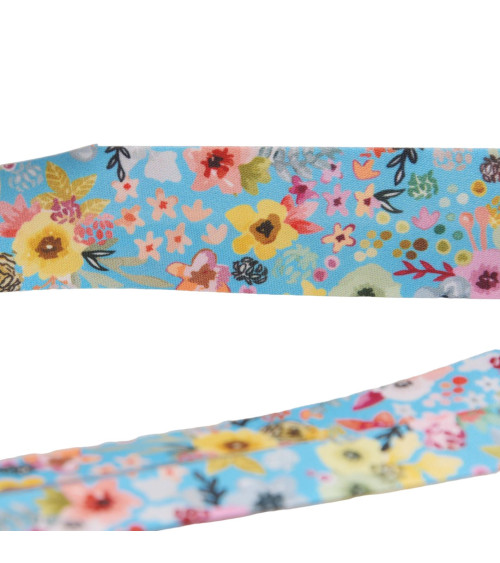 27mm blue flower bias binding per meter made in France