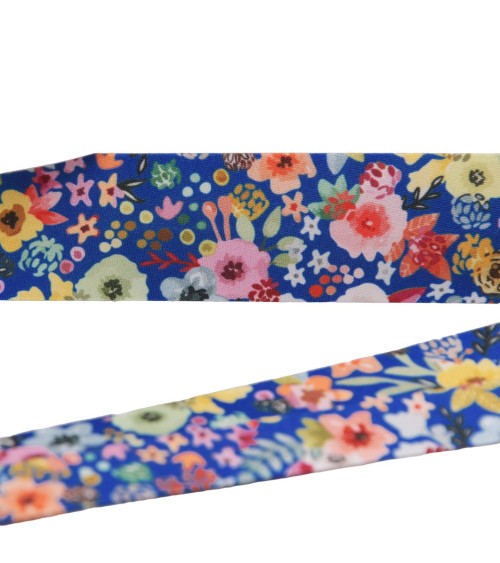 27mm royal blue flower bias binding per meter made in France