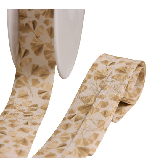 Bias binding gingko biloba leaves 27mm beige per meter made in France