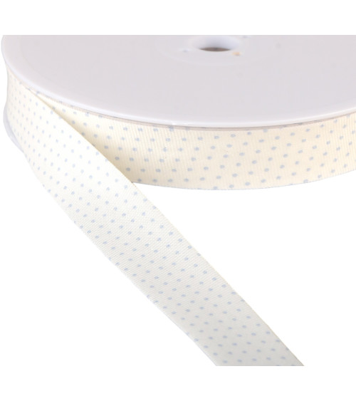 Bobbin of bias binding with organic cotton dots GOTS 25m Light Blue 20mm