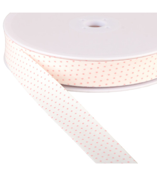 Bobbin of 25m GOTS organic cotton polka dot bias binding, light pink, 20mm