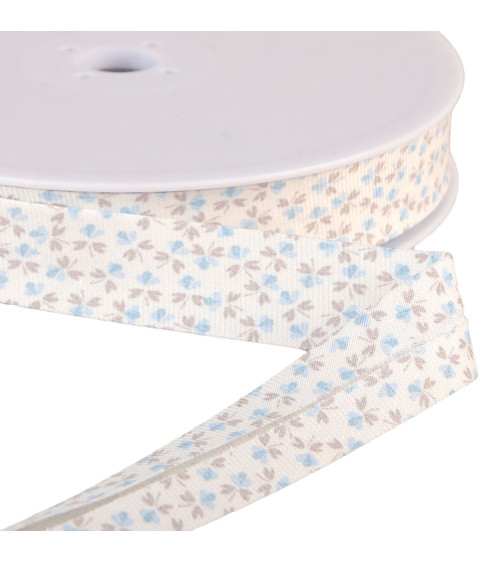 Bobbin of organic cotton flower bias binding GOTS 25m Sky Blue 20mm