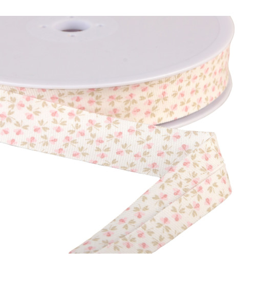 Bobbin of organic cotton GOTS flower bias binding 25m Light Pink 20mm