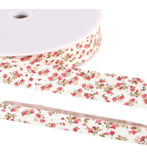 Bobbin of organic cotton GOTS flower bias binding 25m Red 20mm